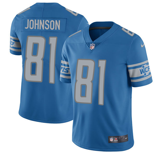 Nike Lions #81 Calvin Johnson Light Blue Team Color Youth Stitched NFL Vapor Untouchable Limited Jersey - Click Image to Close